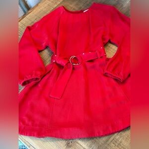 Zara Full-Skirt Studded Belt Girl’s Red Dress Long Sleeves-Bright Red Sz-11/12